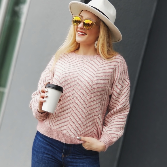 Sweetest Delight Chervon Chenille Sweater - Pink - Picture 3 of 4